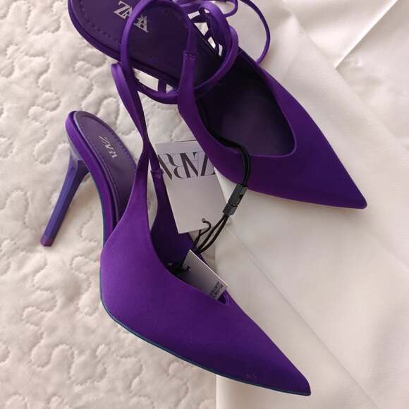 RARE!!! ZARA Strappy Satin Pointed Heels NWT 💜 - Picture 12 of 16